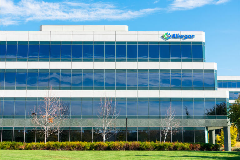 Allergan headquarters building exterior. Allergan plc is an American, Irish domiciled pharmaceutical company. - Pleasanton, California, USA - 2020