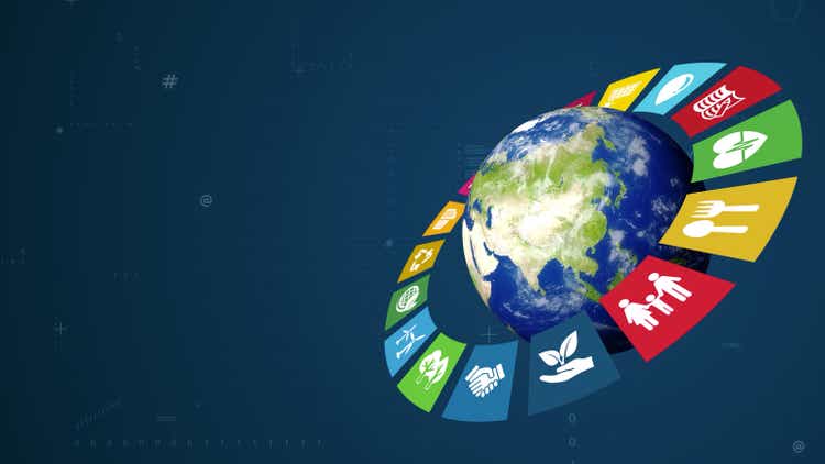SDGs (Sustainable Development Goals) concept icon illustration. Elements of this image furnished by NASA. 3D rendering.