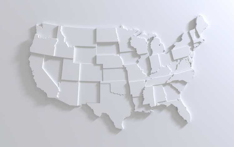 USA Blank 3D Geographic Map Render Abstract Layers