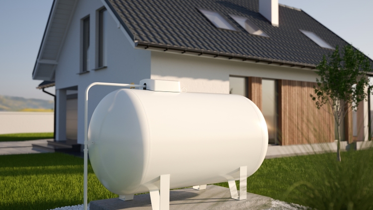 Propane Gas Tank near house, 3d illustration