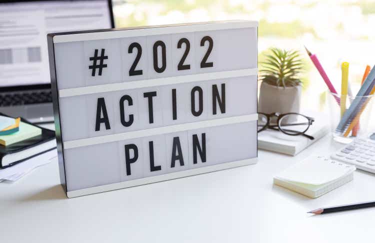 2022 action plan text on light box on desk table in office