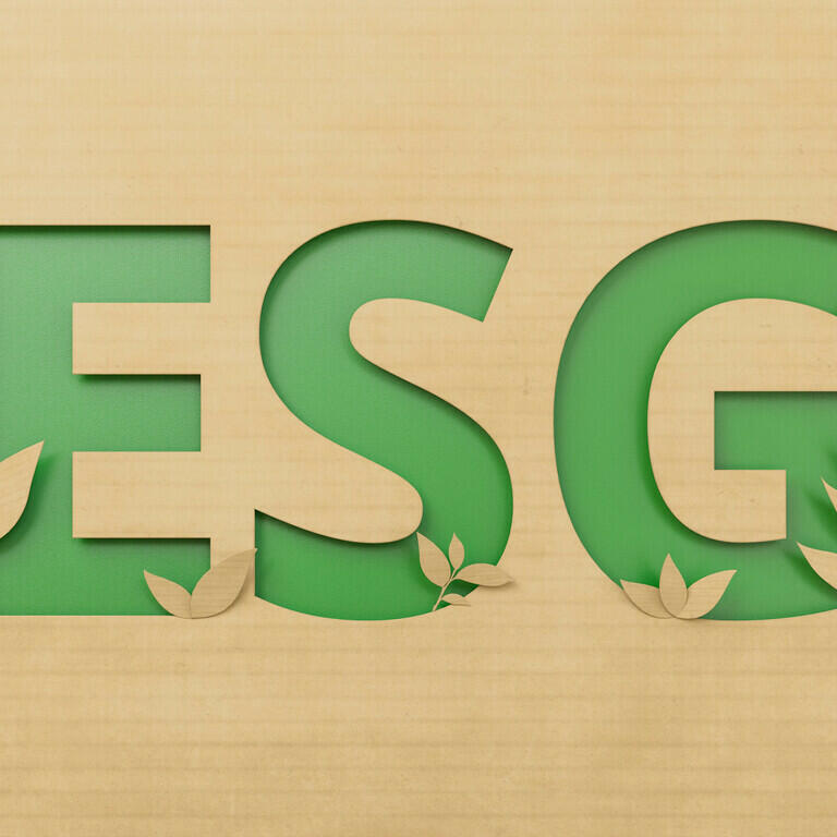 ESG cardboard text with decorated papercut plant