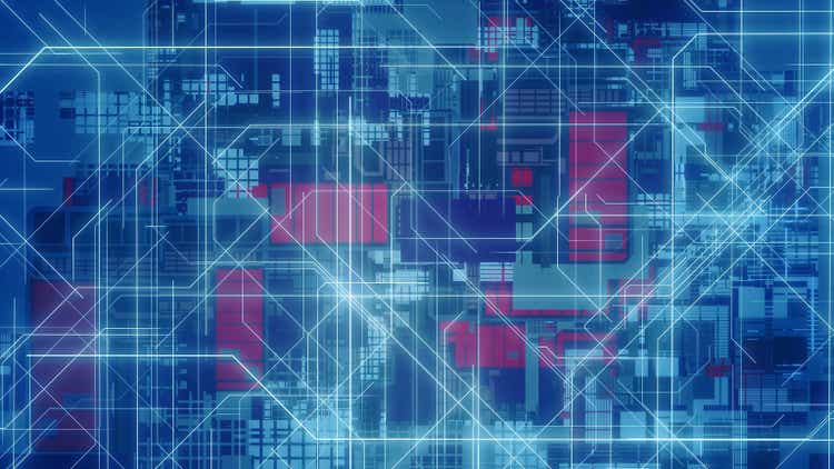 Electronic circuit concept. Communication network. Abstract background.