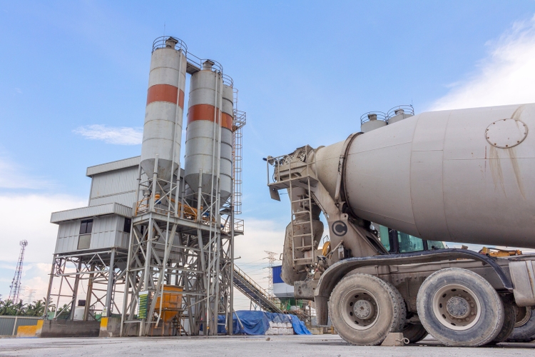 Concrete mixer truck parking at concrete plant