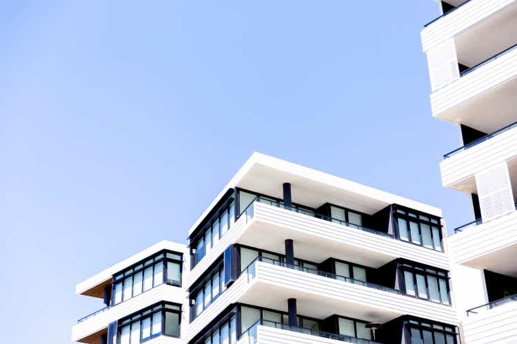 Modern apartment buildings, sky background with copy space