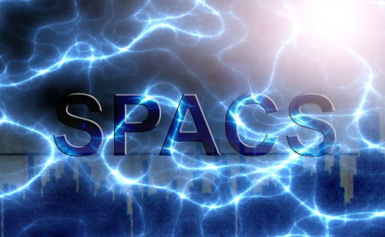 SPAC - Special purpose acquisition company -- stock market text and abstract background