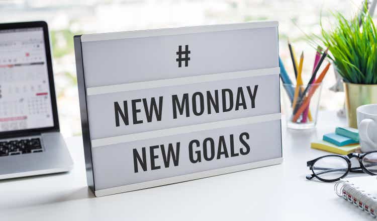 New monday new goals text on light box on desk.Business motivation and inspation