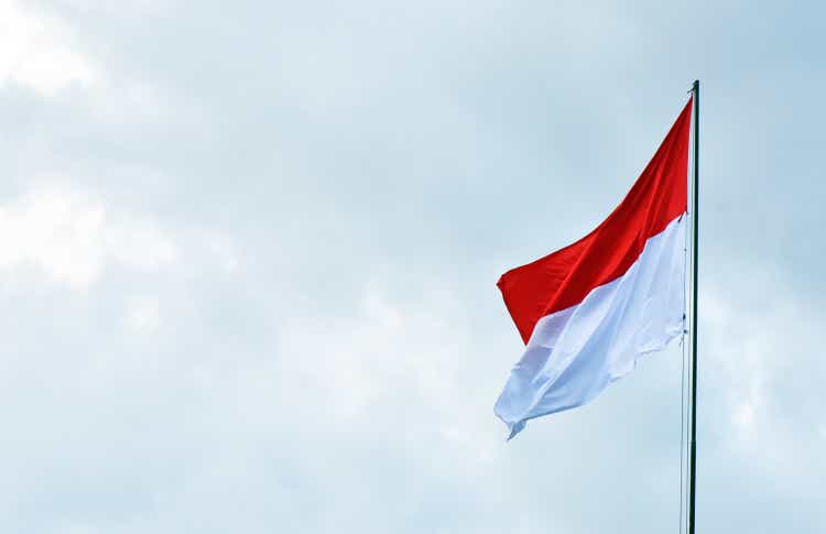 Indonesian Flag,Red and White color,( Bendera Merah Putih),Indonesian independence day, against sky.