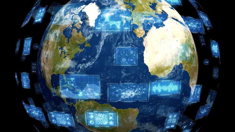 Global communication network concept. Digital transformation. Elements of this image furnished by NASA. 3D rendering.