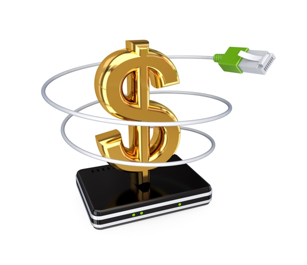Router, patchcord and golden dollar sign.