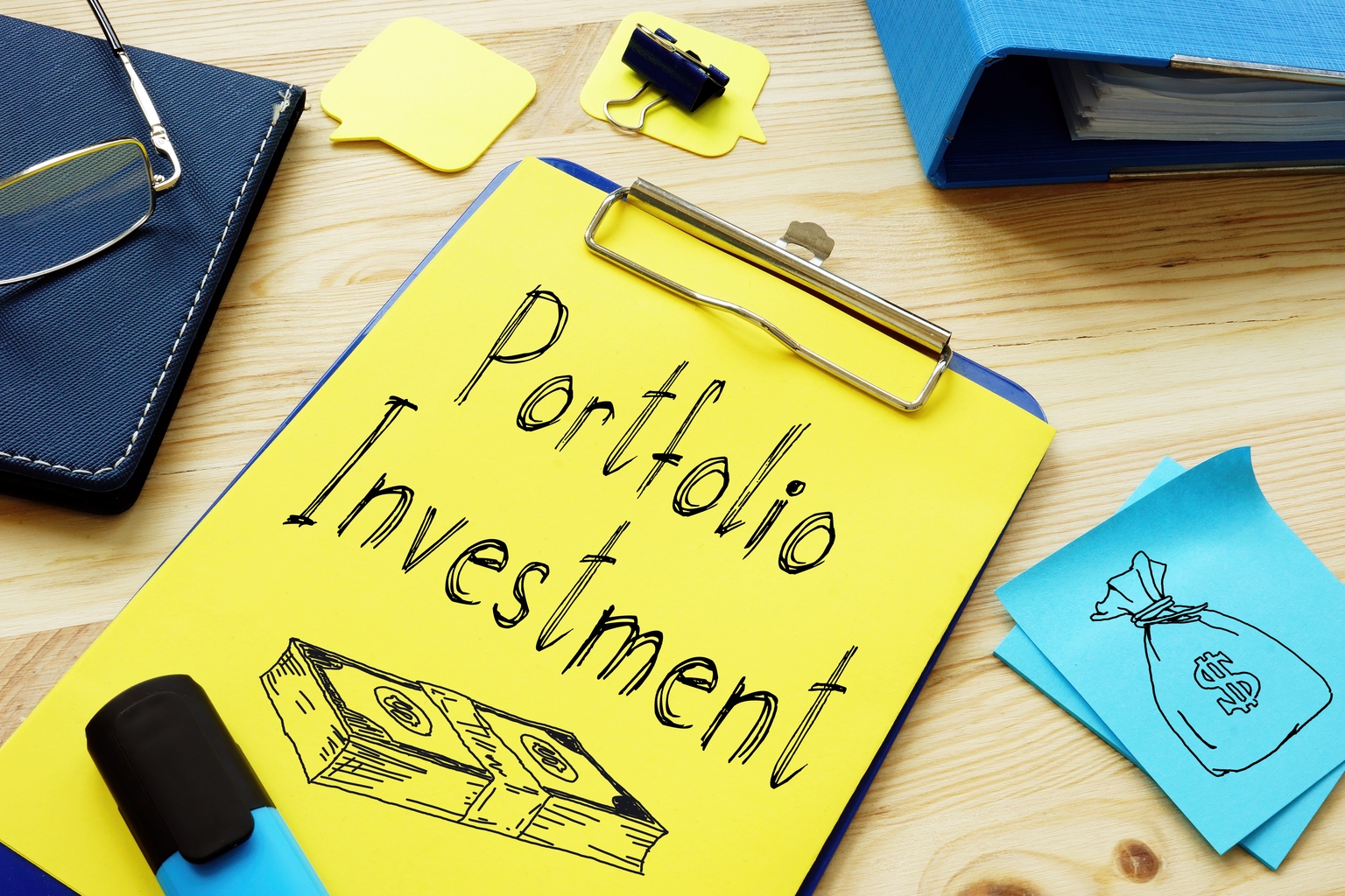 Portfolio investment is shown on the business photo using the text