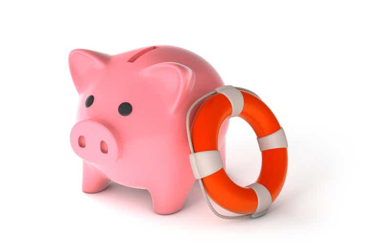 Piggy bank and lifebuoy. Help in accumulating and maintaining savings