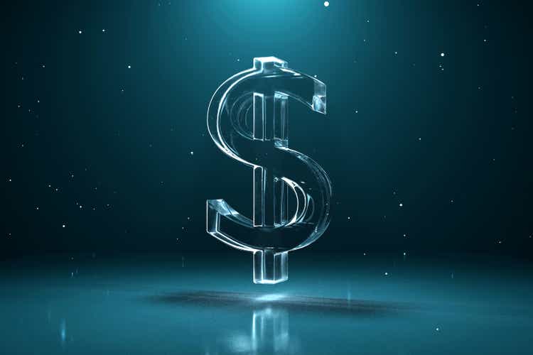 American dollar sign on the abstract futuristic dark background