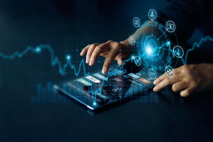 Man using digital tablet online connects to internet banking.  Currency exchange.  Online shopping and digital payment.  Intelligent financial technology and e-commerce network connection in the concept of people's lifestyle.