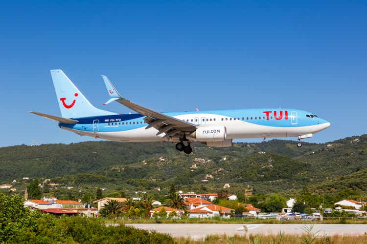 TUI Boeing 737-800 airplane Skiathos airport in Greece