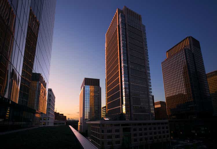 Beautiful sunrise at Marunouchi business district of Tokyo, Japan