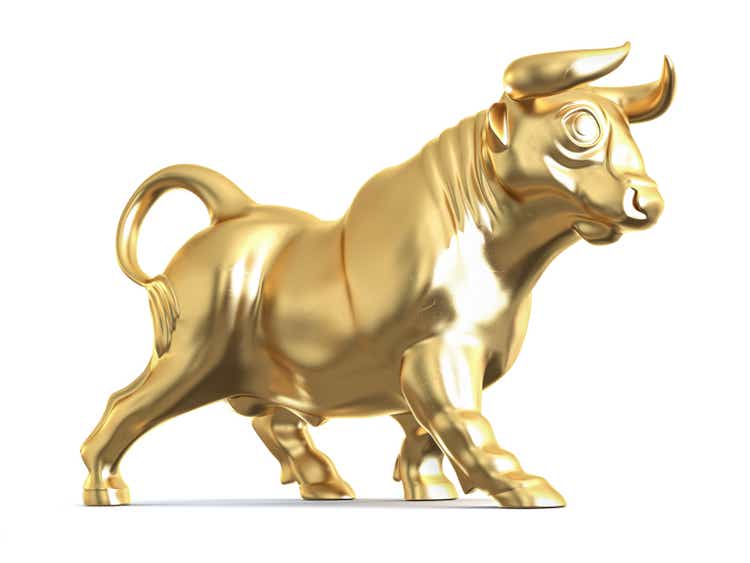 Golden bull isolated on white backgound.