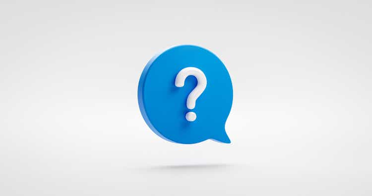 Blue question mark icon sign or ask faq answer solution and information support illustration business symbol isolated on white background with problem graphic idea or help concept. 3D rendering.