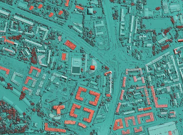 City urban area map with colored geospatial data for GIS use