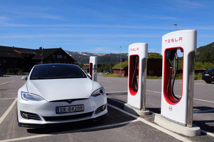 Electric car charging station in Norway