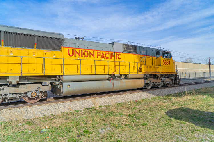 Union Pacific Locomotive 3667 at train station