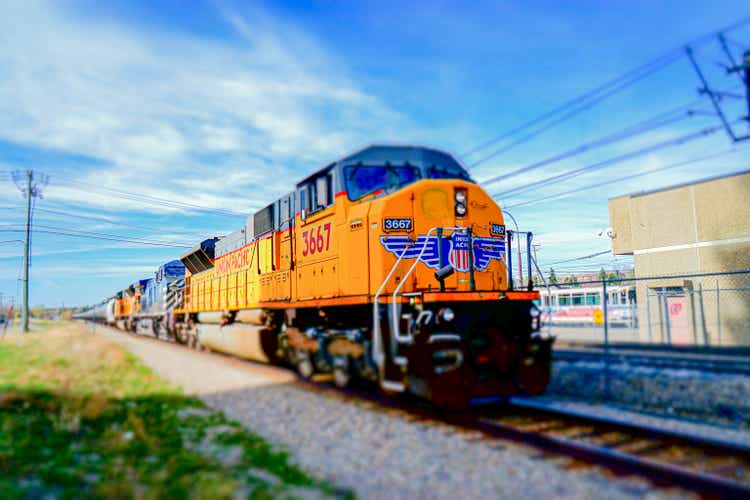 Union Pacific Locomotive 3667 at train station