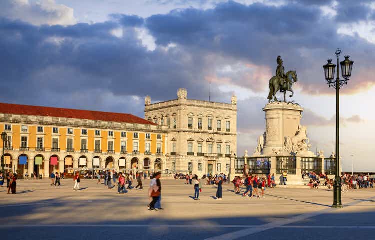 Lisbon, Portugal. Central Trade area with monument