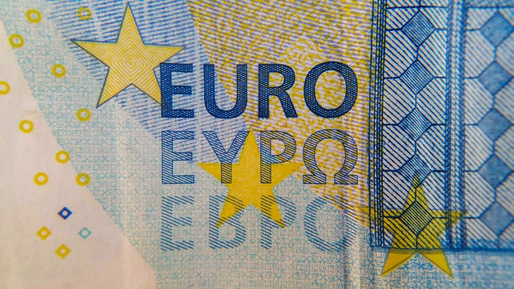 Part of a European paper banknote in close-up. Currency and savings. The inscription is euro.