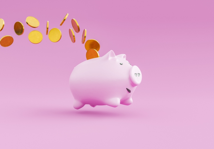 piggy bank jumping and dropping coins