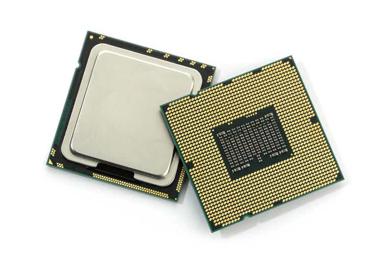 Computer CPU chip isolated on white background