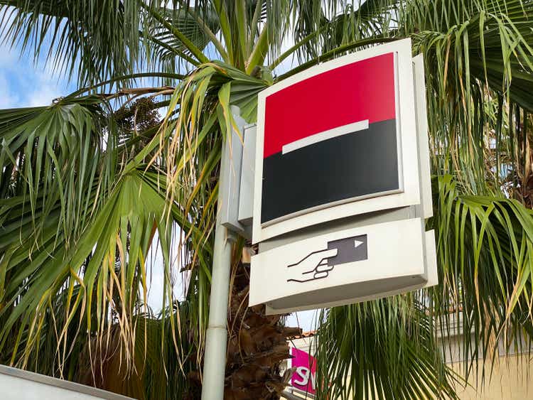 Societe Generale logo sign at an atm cash withdrawal machine