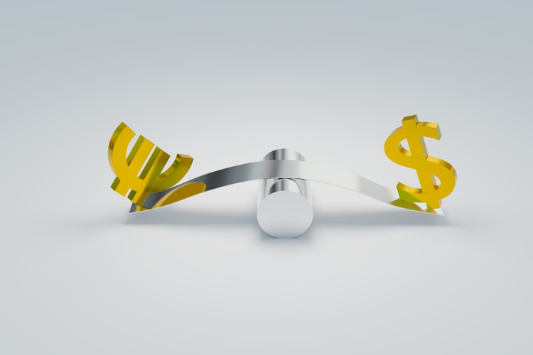 Forex market of EURUSD trading and dollar symbols