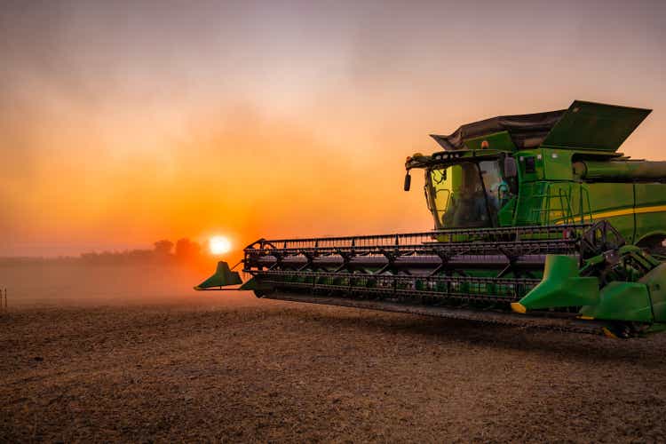John Deere S670 Combine Soybean Harvest at Sunset