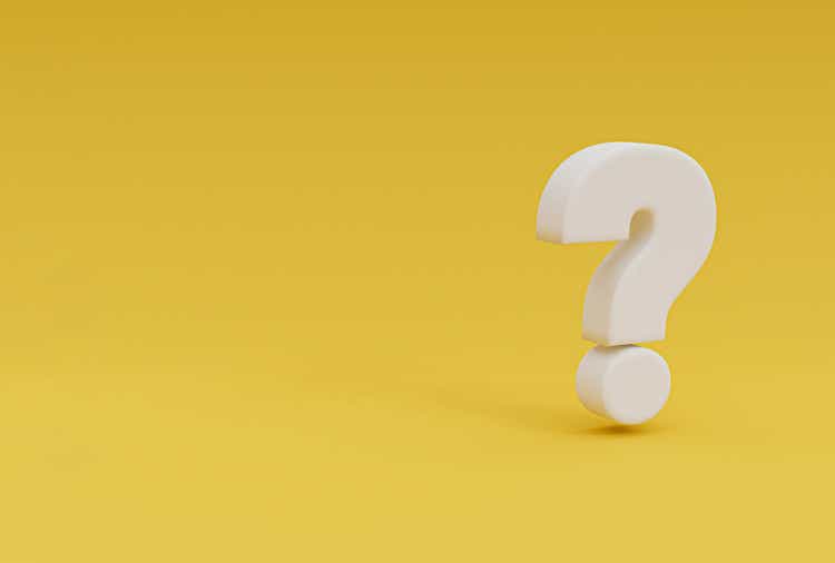 White questions mark illustration on yellow background and copy space for FAQ and question and answer time by 3d rendering.