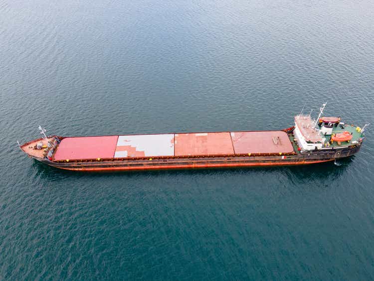 Side view of dry bulk carriers cargo ship in the sea