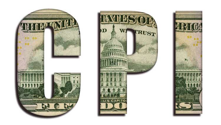 CPI Consumer Price Index Word 50 US Real Dollar Bill Banknote Money Texture on White Background
