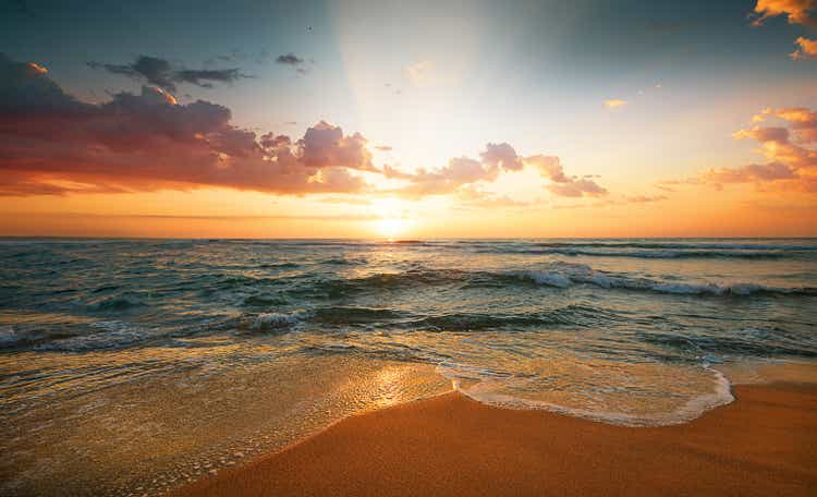 Colorful ocean beach. Sunrise shot!