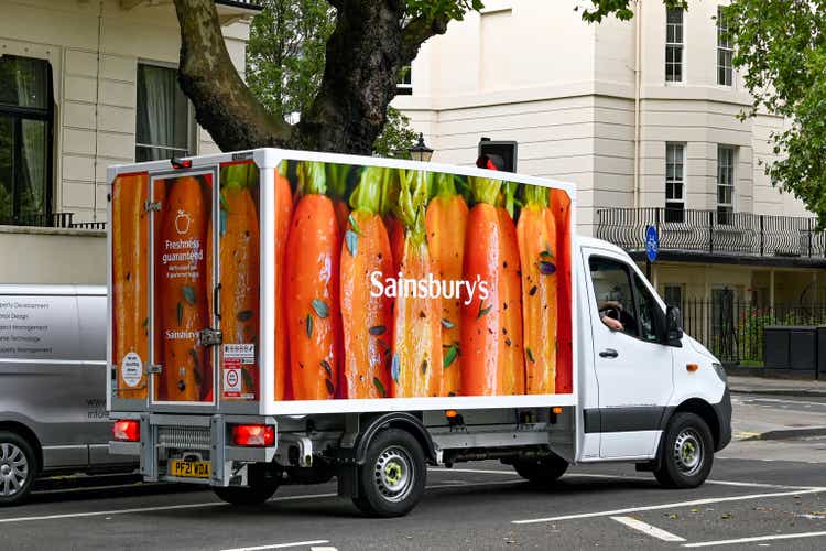 Delivery vehicle for Sainsbury"s supermarket on a London street