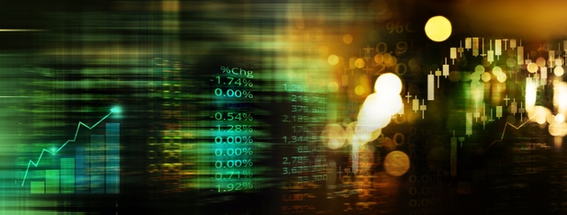 index number of trade stock market and graph on blue and gold blur light wealth banner business technology background