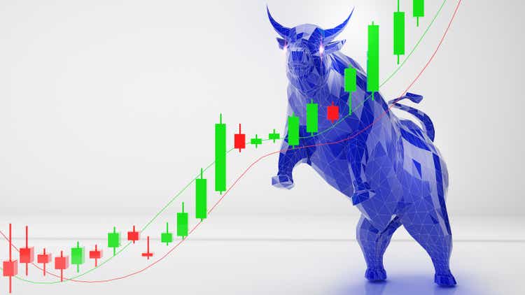 Bull and stock chart on white background,business finance and investment,bull market