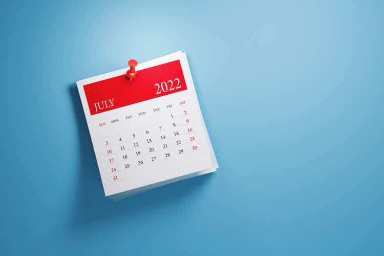 Post It July 2022 Calendar On Blue Background