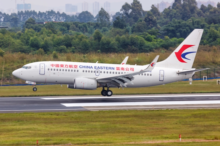 China Eastern Airlines Boeing 737-700 airplane Chengdu Shuangliu airport in China