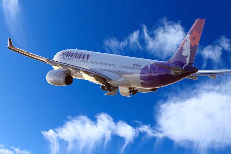 Hawaiian Airlines Airbus A330 plane departs Los Angeles International Airport (LAX)