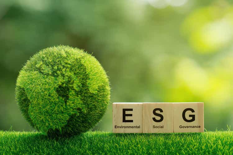 ESG concept of environmental, social and governance.words ESG on a woodblock It is an idea for sustainable organizational development. takes into account the environment, society and corporate governance