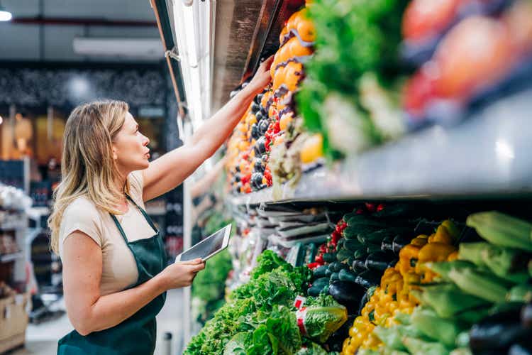 Female owner checking inventory at store