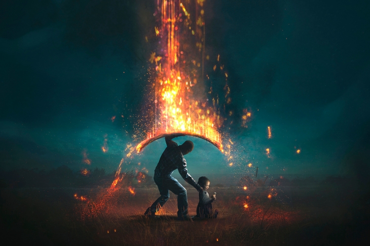 Man protecting girl