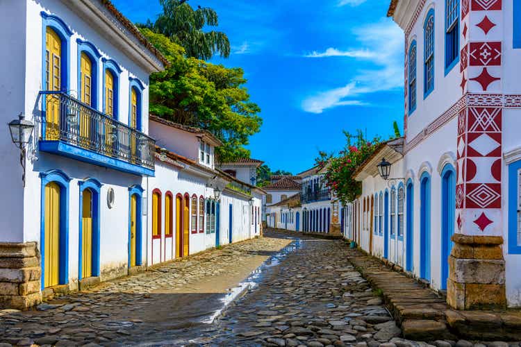 Street of historical center in Paraty, Rio de Janeiro, Brazil