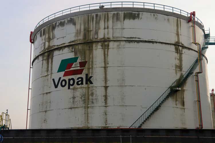 Oil and chemical storage tanks of Vopak in Rotterdam harbor