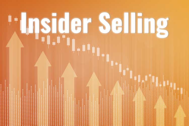 Words Insider Selling on yellow finance background from graphs, charts. Trend Up and Down. 3D render