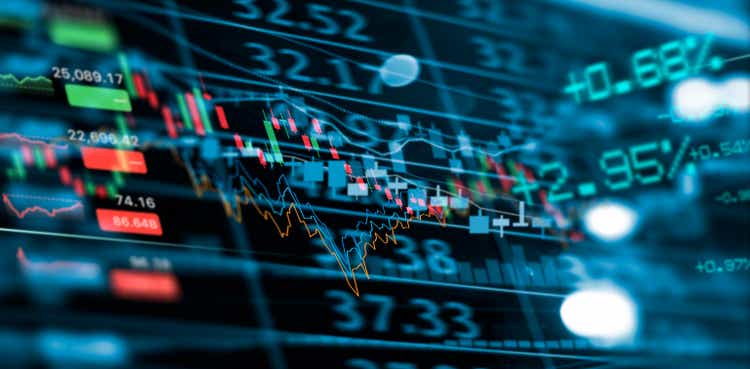 Business and financial stock market, Economic graph with diagrams, Business investment and stock trading on dark background.